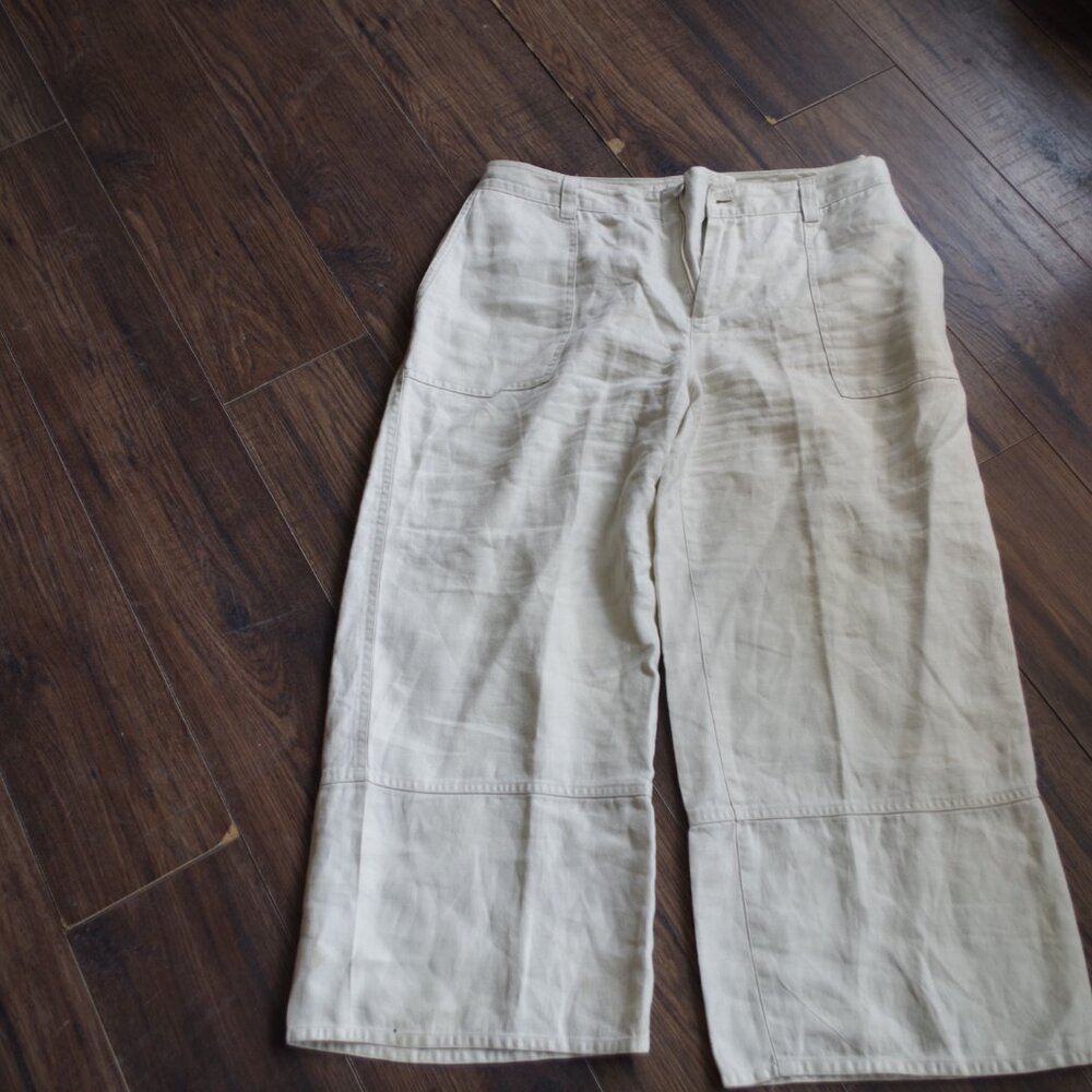 Linen Wide Leg Khaki Ladies Pants - Picture 8 of 9